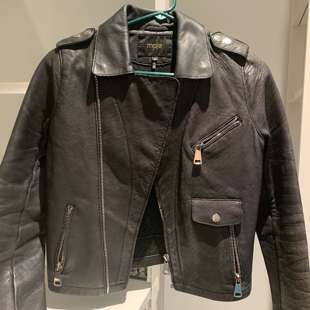 Maje Black Lamb Leather Biker Jacket Small Sz 36 - Picture 9 of 10